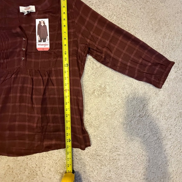 Wrangler Plaid Peasant Blouse Brown Size M NWT - Picture 11 of 13